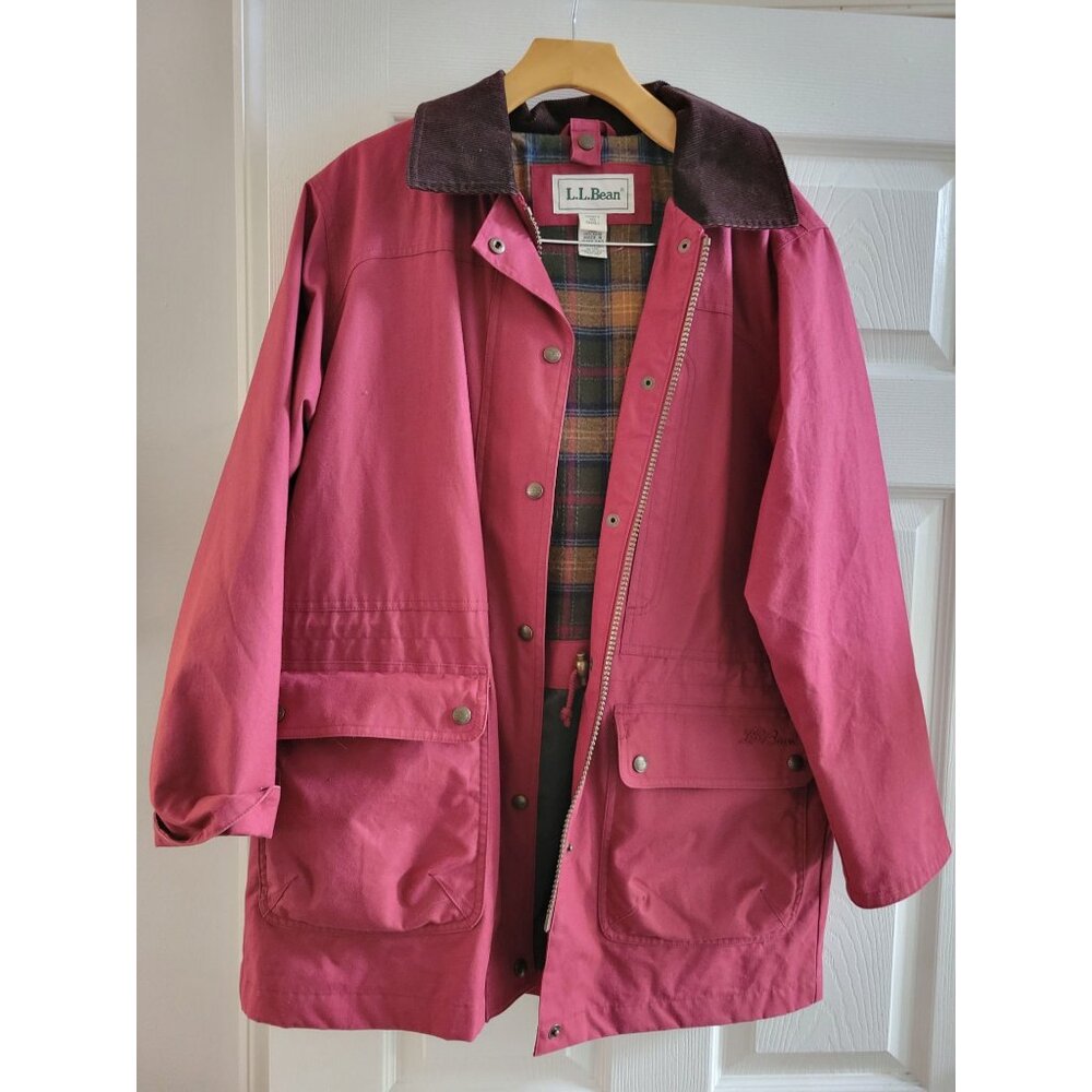L.L. Bean Raspberry Pink Shell Jacket with Brown Corduroy Collar